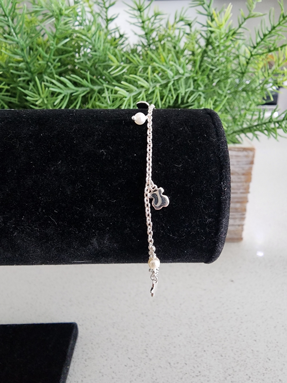 Tous Silver Chain Bracelet with Pearl Accents